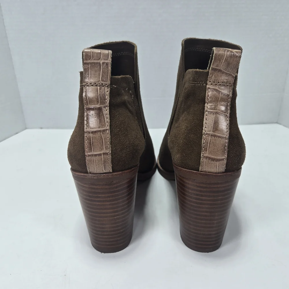 Dolce Vita Sirano Dark Brown Suede Stacked Heeled Ankle Booties Women's Size 11